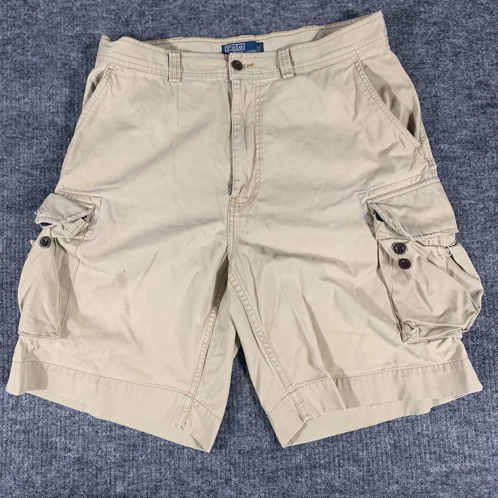 Ralph Lauren 67 Shorts Mens 34 Beige‎ Cargo Distressed Gorpcore Paratrooper Y2K